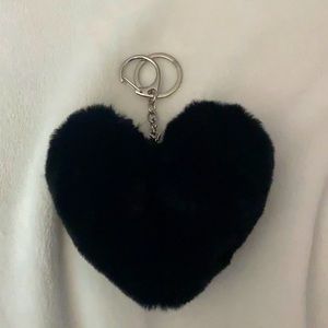 Furry Black Heart Keychain